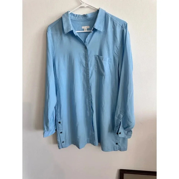 J. Jill Blue Long Sleeve Casual Button-Down Shirt Size Large - Picture 1 of 8